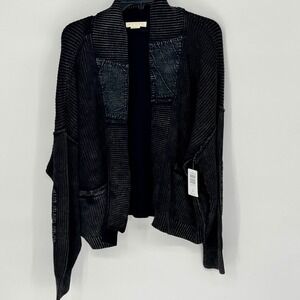 FESTI TORRID Womens Cardigan Sweater 2X Black Dropped Shoulder Ribbed Knit New
